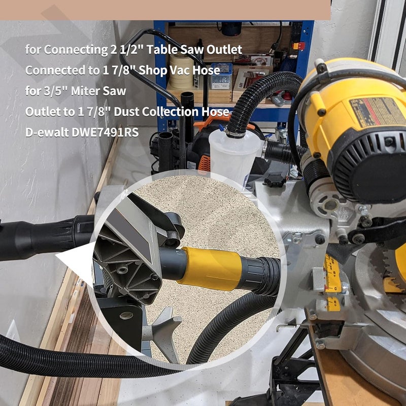 ZHONGXIA Miter Saw Vacuum Adapter Fits for Connecting 2 1/2" Outlet Connected to 1 7/8" Shop Vac Hose, for 3/5" Miter Saw Outlet to 1 7/8" Dust Collection Hose Dewalt DWE7491RS - Image 4